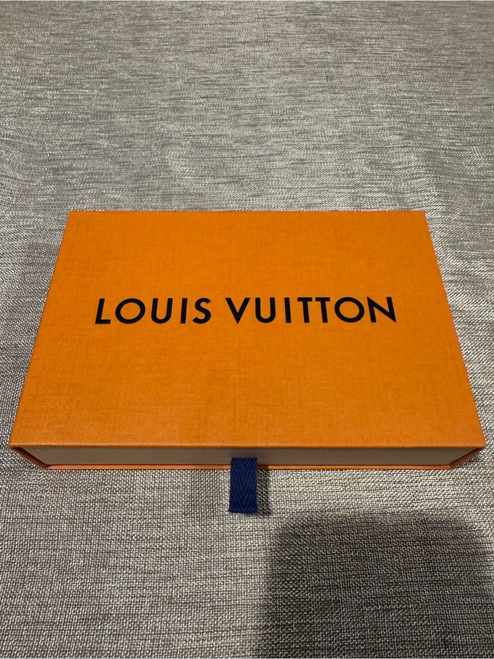 Louis Vuitton Orange Box with Black Logo and Navy Pull-Tab